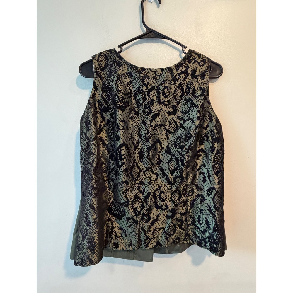 Betsy Lauren Womens Snakeskin Glitter Button Back Blouse Olive Green 939715